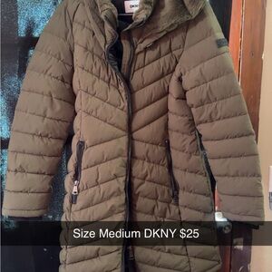 DKNY Women's Khaki Puffer Coat